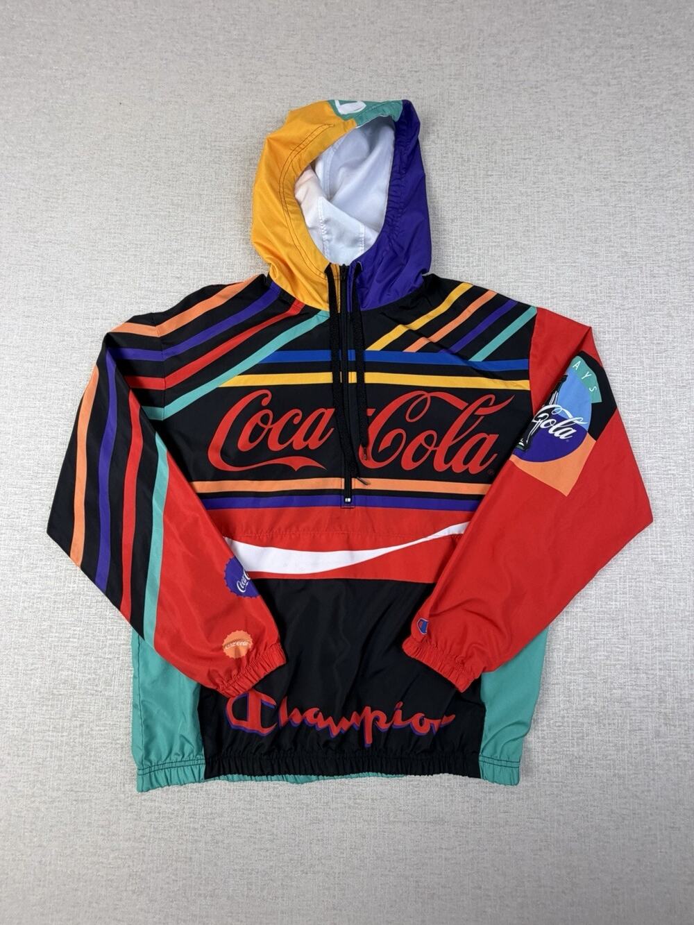 Vintage Coca-Cola Champion Men’s M Colorblock Hooded Pullover Windbreaker